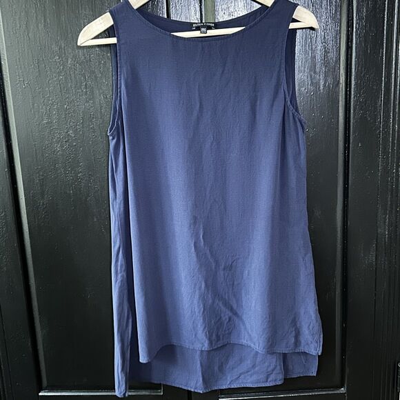 Eileen Fisher Silk Tunic Top Size XS Navy Blue Sleeveless Long Tank System - Picture 1 of 7